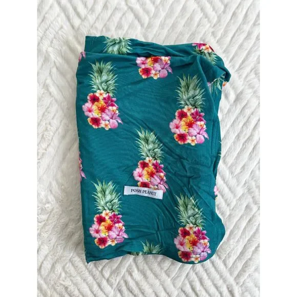 Posh Peanut Baby Ananans Floral Pineapple Bamboo Swaddle and Headwrap Set - Picture 4 of 5